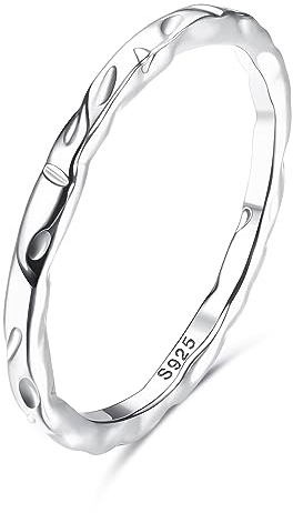 Milacolato 925 Sterling Silber Ring Für Damen Mädchen Gehämmerte Bandringe Aus 18 Karat Weißgold Vergoldetem Sterlingsilber 1,5mm Dünner Verlobungsversprechen-Fingerring Größe 52