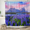 ASDCXZ Rideau de Douche Pittoresque 180x200 cm, Paysage Naturel Gracieux Violet Lavande Fleur Mer Montagnes Lavables Textile Rideau de Bain imperméable pour Baignoire avec 12 Crochets