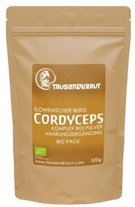 Bio Vitalpilz Pulver - Reishi - Hericium - Cordyceps - Shiitake - EU Herstellung - Premium Qualität von Tausendkraut - 200g bis 500g (500 g, Cordyceps 500g)