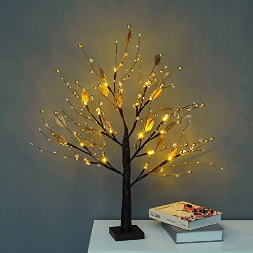 ACAREY Weihnachtsdeko LED Baum Licht mit 24 LEDs, Lichterbaum Für Innen Weihnachten 24'' Baum Deko Bäumchen Lichterbaum Für Weihnachtsdeko Innendeko Tisch Herbstdeko Zum Aufhängen (Golden)