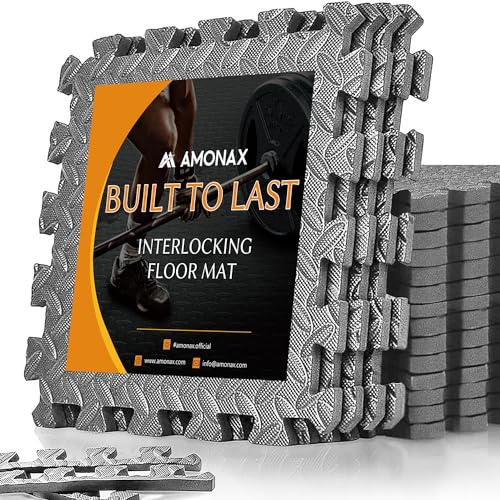 Amonax Tapis De Sport De Sol Tapis Mousse Eva, Tapis De Sol pour Piscine Tapis De Gymnastique Dalle Garage, Tatami Puzzle Protection Sol pour Enfants (Gris, 54 Pièces)