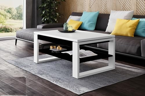 designimpex Design Couchtisch Multifunktion Arbeitstisch Tisch Nuo Ablage Esstisch, Farbe:Weiß matt - Schwarz matt