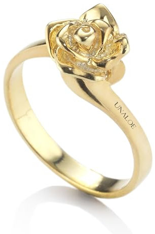 UNALOE SEDUCENTI EMOZIONI Anello Donna Gioia, Anello in Argento sterling 925, Anello Solitario con rosa, Anello Oro,Gioielli donna,regalo mamma ragazza (Gold 12)