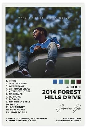 Yeepi J Cole Poster 2014 Forest Hills Drive, Albumcover, Poster, Leinwand, Poster, Schlafzimmer-Dekor, Sportlandschaft, Büro, Raumdekoration, Geschenk, ungerahmt, 30 x 45 cm