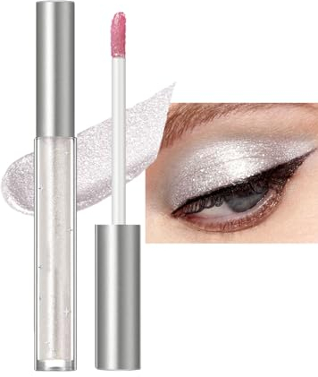 Flüssiger Glitzer Lidschatten - Silber Highly Pigmented Metallic Eyeshadow - Schimmer Lidschatten, langanhaltend und wasserfest Eye Shadow Make up (01)
