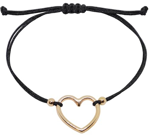 Selfmade Jewelry Armband Damen Herz Roségold Handgemachtes Makramee Armkettchen mit Herzchen Größenverstellbar Inkl. Geschenk-Verpackung (Rosegold - Schwarz)