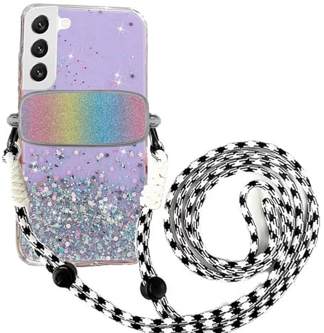 Tivenfezk Nadoli für Samsung Galaxy S21 FE Glitzer Handykette Hülle,Silikon Bling Durchsichtig Crossbody Tasche zum Umhängen Schutzhülle mit Telefon Clip Halter Band