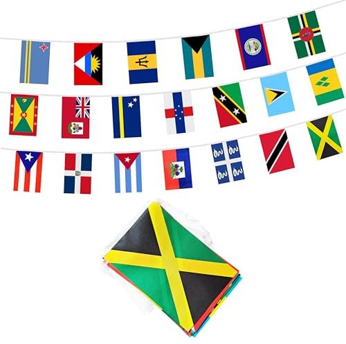 Karibik 20 Länder Banner Flaggenschnur, 20 internationale Länder Mini Flagge kleines Banner für Klassenzimmer, Party, Geschäfte und Bars Dekorationen, Outdoor-Dekorationen, Innendekorationen (1 Pack)