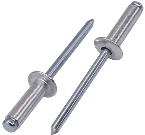SKIR'CO (50 pcs) Rivets aveugles en aluminium 5,0 x 16 mm, mandrin en acier, rivets à tige fendue, tête bombée, rivets conformes à la norme DIN 7337