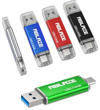 ABLAZE Lot de 5 clés USB C 64 Go OTG 3.0 Double clé USB Type C 2 en 1 pour téléphone Portable, Smartphone, Ordinateur Portable, PC