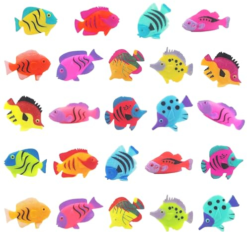 24 Peces Tropicales Decorativos, Modelos Simulados de Animales Marinos, Juguetes de Plástico Blando para Niños, Suministros de Fiesta Temática Marina