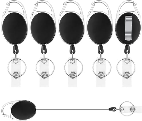 Gentpovth Llavero Retractil,6 Piezas Llavero Extensible Retractil, Carrete con Cordón de Nylon ExtensibleTarjeta de Identificación Llavero Retráctil,Para Porta Tarjetas Identificativas, Tarjetas