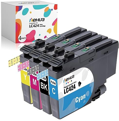 hehua LC424 Druckerpatronen Kompatible für Brother LC424 Patronen Set LC424 Tinte LC 424 LC-424VAL für Brother DCP-J1200W Patronen DCP-J1200WE Patronen (1 Schwarz,1 Cyan,1 Magenta,1 Gelb,4 Pack)