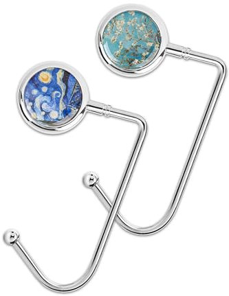 Czzmy 2X Gancho de Bolso para Mesa,Colgadores portátiles para Escritorio,Clips de Agarre para Colgar de Seguridad Mochila, Hogar, Escuela, Oficina, Decoración(2-Van Gogh)