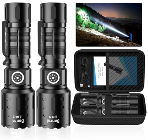 Linternas recargables de 20.000 lúmenes altos, 1500 m de largo alcance LED superbrillante, pequeña linterna táctica potente con función de memoria, 6 modos de bolsillo impermeable para camping,