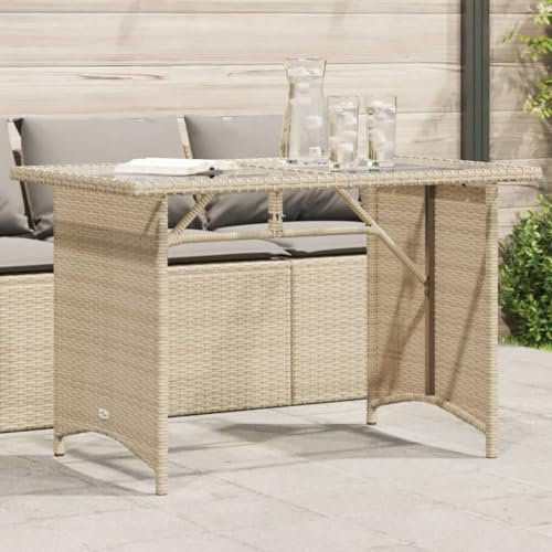 Rantry Gartentisch, Glasplatte, beige, 110 x 68 x 70 cm, Polyrattan, Möbel, Gartentisch, Esstisch, Küchentisch, Gartentisch