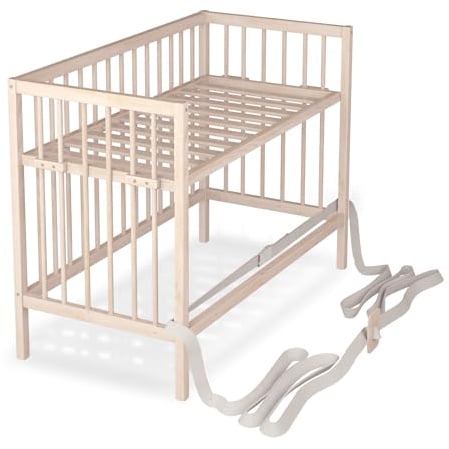Sämann Baby Beistellbett 60x120 cm - nutzbar von 0 bis 4 Jahre - rollbar & umbaubar zum Babybett - Gurtsystem & höhenverstellbar für alle Betten - Natur