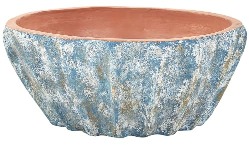 Beliani Pot de Fleurs Traditionnel en Terre Cuite Ovale 51 cm Extérieur Intérieur Bleu Ostrya