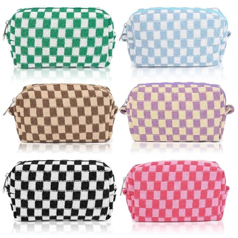 Giyofom 6Piece Checkered Makeup Bag Bulk Makeup Pouch Personalizza Viaggio Toiletry Bag Organizer Carino Spazzole di Trucco
