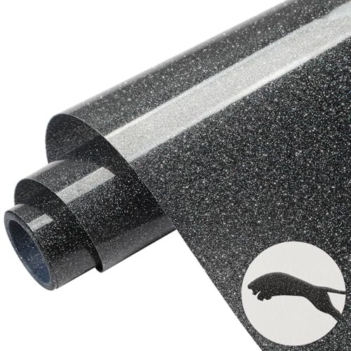 TransWonder Black Puff-Glitter-Vinyl-Heat-Transfer 3D Puff Vinyl Puff Heat Transfer Vinyl - 12x6ft. Puff Glitter Vinyl Heat Transfer Puff Iron on Vinyl for Cricut T Shirts (Black)