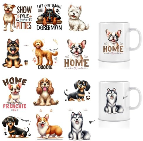 Jolliance UV DTF Cup Wraps for 16 oz 12 Sheets Dog Theme UV DTF Cup Wrap Waterproof Cup Wraps for Glass Cups Funny Rub on Transfers Cute Stickers for Glass Cups Furniture Craft DIY Crafts