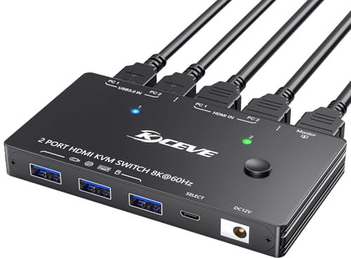 YOUTINGHDAV KVM Switch 2 PC 1 Moniteur HDMI, USB 3.0 Commutateur KVM HDMI 2 ports 8K @ 60Hz 4K 120Hz HDCP 2.3, Commutateur USB HDMI 2.1 Partager Clavier Souris Commutateurs KVM USB3.0 avec