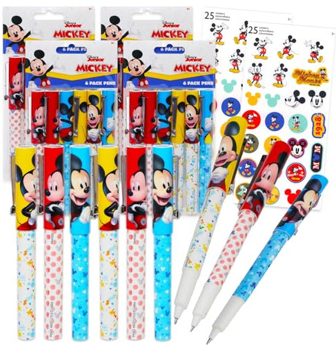 Disney Set di penne a sfera Topolino, confezione con 24 penne a sfera Topolino per bambini e adulti più adesivi, molto altro ancora | Kit bomboniere Topolino