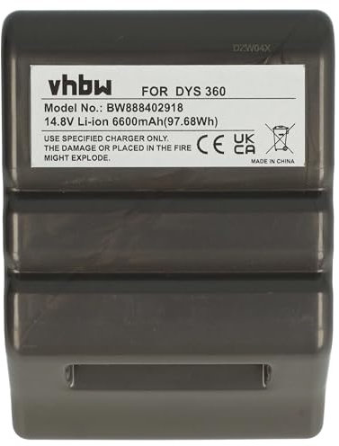vhbw batteria compatibile con Dyson 360, 360 Eye (RB01), 360 Eye Robot, 360 Heurist (RB02) home cleaner grigio scuro (6600mAh, 14,8V, Li-Ion)
