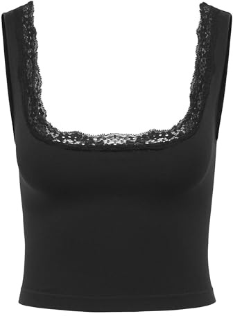 ONLY Damen Onlvicky Lace Singlet Square Neck Acc, Black, s