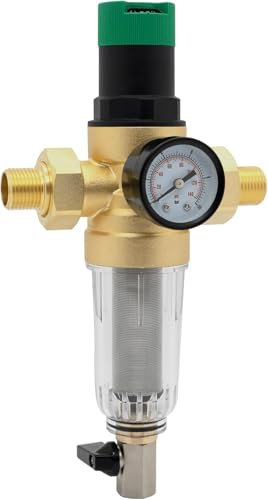Druckminderer Wasser mit Manometer und Messgerät, Wasserdruckminderer 1 Zoll Wasserdruckregler mit selbstreinigendem Siebfilter, Druckminderventil Druckregler Messing
