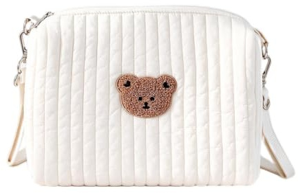 Stylische Kinderwagen-Wickeltasche mit Bären-Druck – Leicht Kinderwagentasche, Weich & Kompakt für Mamas Essentials (Weiß Bär)