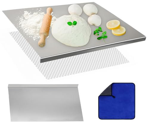 BITOYO Tagliere in Acciaio Inox, 30 x 40 cm, Spianatoia Acciaio Inox Alimentare con Bordi, per Impastare per Bar per Ristorante per Cucina con Tappetino Antiscivolo (Piega 2cm)