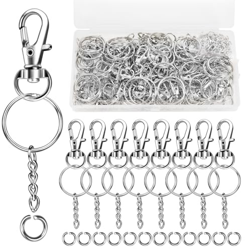 150pcs Keyring Clips Kit Swivel Lobster Clasps Key Chain Rings Open Jump Rings (8mm) Metal Splits Key Ring Hoops for DIY Crafts, Jewelry Making, Keyring Making