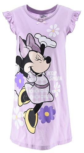 Disney Minnie Mouse Chemise de Nuit pour Fille, Robe Manches Courtes en Coton Doux à Carreaux Vichy, Taille 6 Ans | Lila