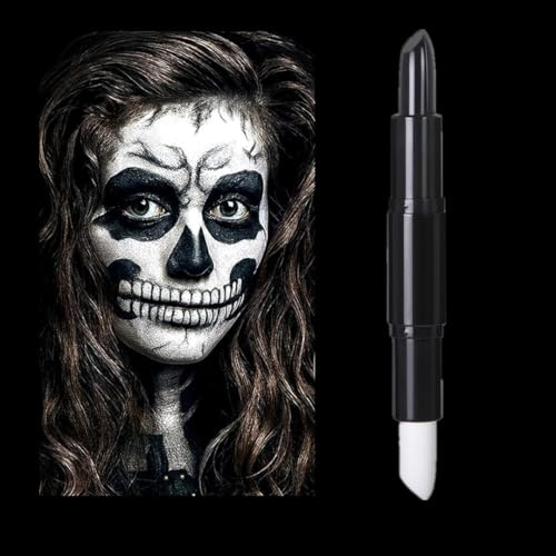 Teekerwang Halloween Clown Black White Face Body Paint Stick Set, Eye Black for Sports, Skeleton Vampire Skull Cosplay Special Effects Costume SFX Halloween Makeup Kit. (01, Color)