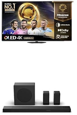 Hisense TV & Soundbar Bundle: 65A85QTUK OLED TV plus the AX5140Q Soundbar – ultra-deep blacks and immersive 5.1.2 channel sound for a premium home cinema experience.
