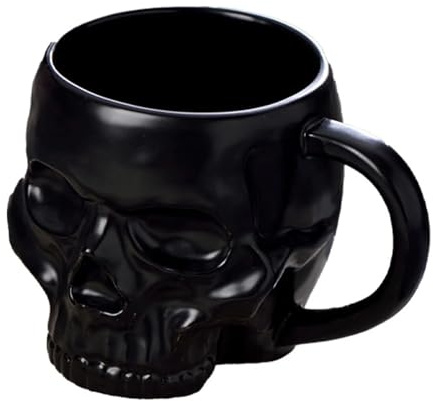Halloween Kaffeebecher Coffee Cup,3D Totenkopf Tasse aus Harz für Getränke wie Kaffee, Tee, Cappuccino, Bier I Wikinger Skull Head Becher mit Skelett Schädel,Halloweens Geschenk (Black, One Size)