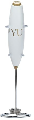 Yu Tea Handheld Electric Milk Frother with Stand | Dual Whisk Frother for Matcha, Sencha, Hojicha, Genmaicha Powder | Quick Mix for Lattes, Smoothies & Baking | Portable, Lightweight, Easy to Clean