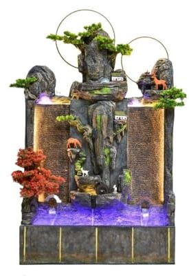 Fontana da giardino Decorazione Feng Shui for soggiorno, grande fontana d'acqua con giardino roccioso, ornamenti da pavimento, acquario circolare fontana per esterni