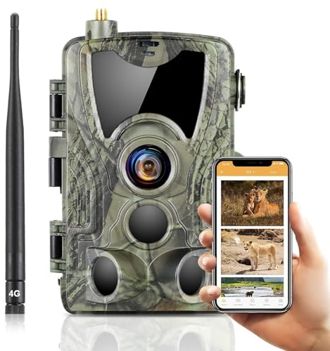 VanBangTec Fototrappola 4G APP, 4K 120MP Fototrappola con SIM Telefonica Invio Foto, Video in Diretta Fotocamera Caccia Notturna, Movimento Attivato Impermeabile Fototrappole Infrarossi - HC801PRO