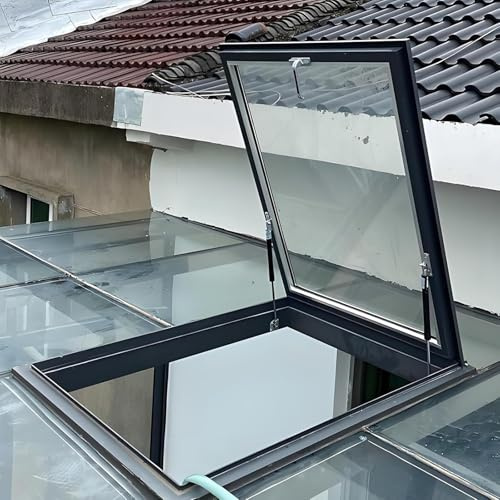 Fenêtre de toit grise 1 pièce - Alliage d'aluminium durable et trappe d'accès en verre trempé for greniers, sous-sols et hangars(90x60cm)