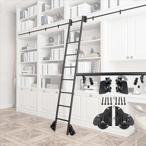 Geräuschloses Schiebetürsystem (ohne Leiter), 1 m - 7 m lange, rollbare Bibliotheksleiter mit Hängeschiene für Bücherregale, Küchenschränke und Dachbodentreppen(Telescopic,400cm Gleisbausatz)