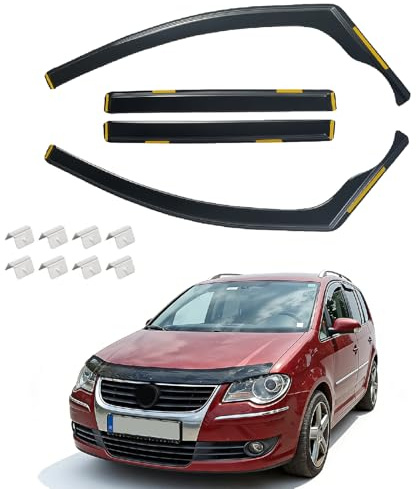 ISINEVER Windabweiser Regenabweiser kompatibel mit VW Touran 2003-2015 5-Türer, Selbstklebend Tape-On Autofenster Regenschutz Regenabweiser Deflektoren, 4-TLG Set, Rauchgrau, Vorne,Aerodynamisch