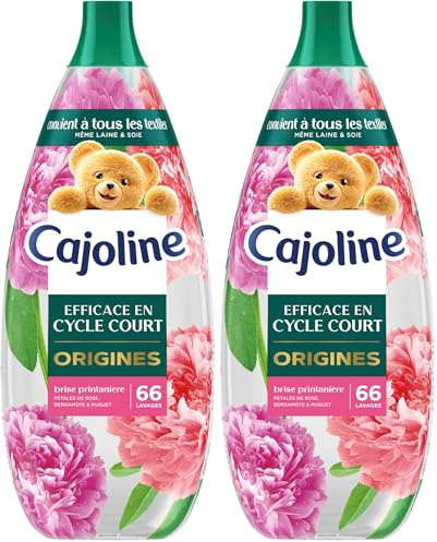 Cajoline Adoucissant linge liquide Brise Printanière Origines conçu cycle court adapté même à laine et soie, testé dermatologiquement, sans colorant, 66 lavages 1,254L (Lot de 2)
