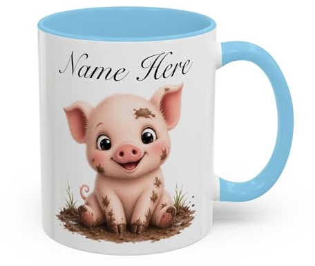 Personalised Piglet Mug with Name, Cute Custom Piglet Mug Gift for Her, Girlfriend, Daughter, Birthday or Christmas Gift, Animal Lover Cup (Baby Blue 11oz, Mug)