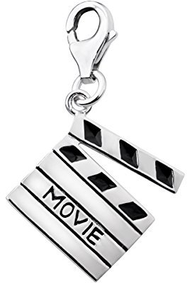 Quiges Charm Anhänger 3D Filmklappe 925 Silber mit Karabinerverschluss für Bettelarmband