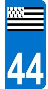 Mon Blason Autocollant avec Drapeau Breton Gwenn Ha du Plaque immatriculation Auto (9,8 x 4,5 cm) numéro 44.