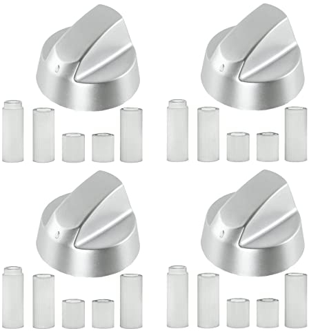 Spares2go Control Knobs/Dials for Indesit Oven Cooker & Hob (Pack of 4 + Adaptors, Silver)