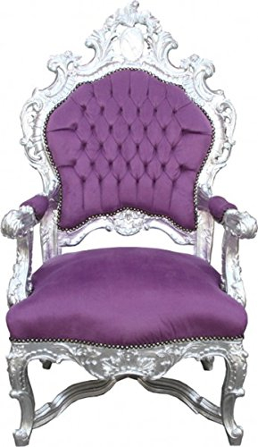 Casa Padrino Barock Luxus Thron Sessel Lila/Silber - Unikat - Barock Möbel Thron Königssessel - Limited Edition
