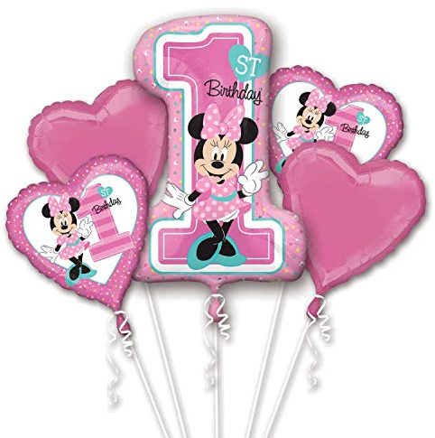 Amscan Anagram 3437901 Disney Minnie Mouse 1St Birthday Foil Balloon 5Pc Bouquet